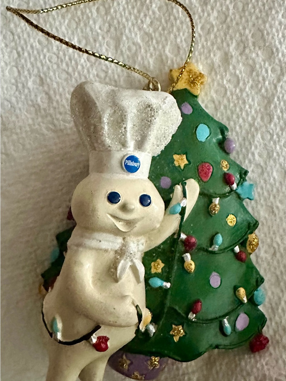 Pillsbury Doughboy White & Green Holiday Tree Ornament with Glitter